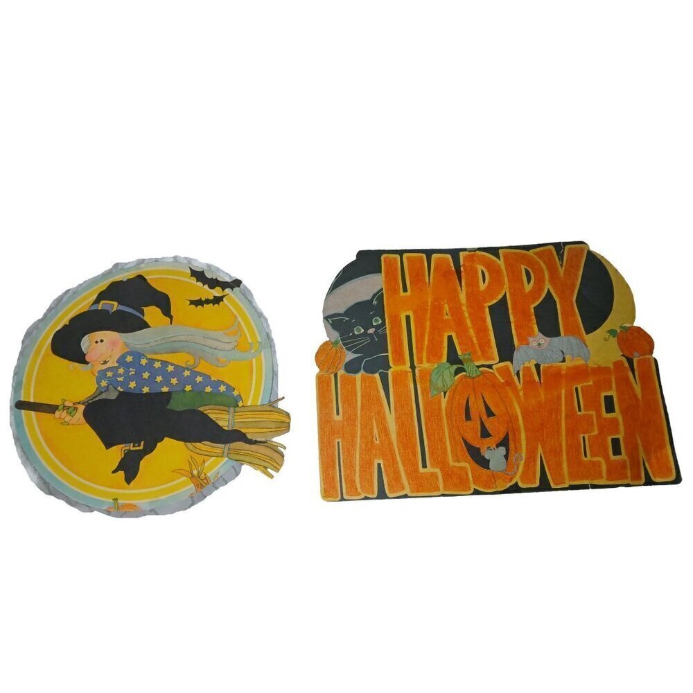 Vintage Lot of 8 Halloween Fall Cardboard Die Cuts Decorations Cat Skull Pumpkin